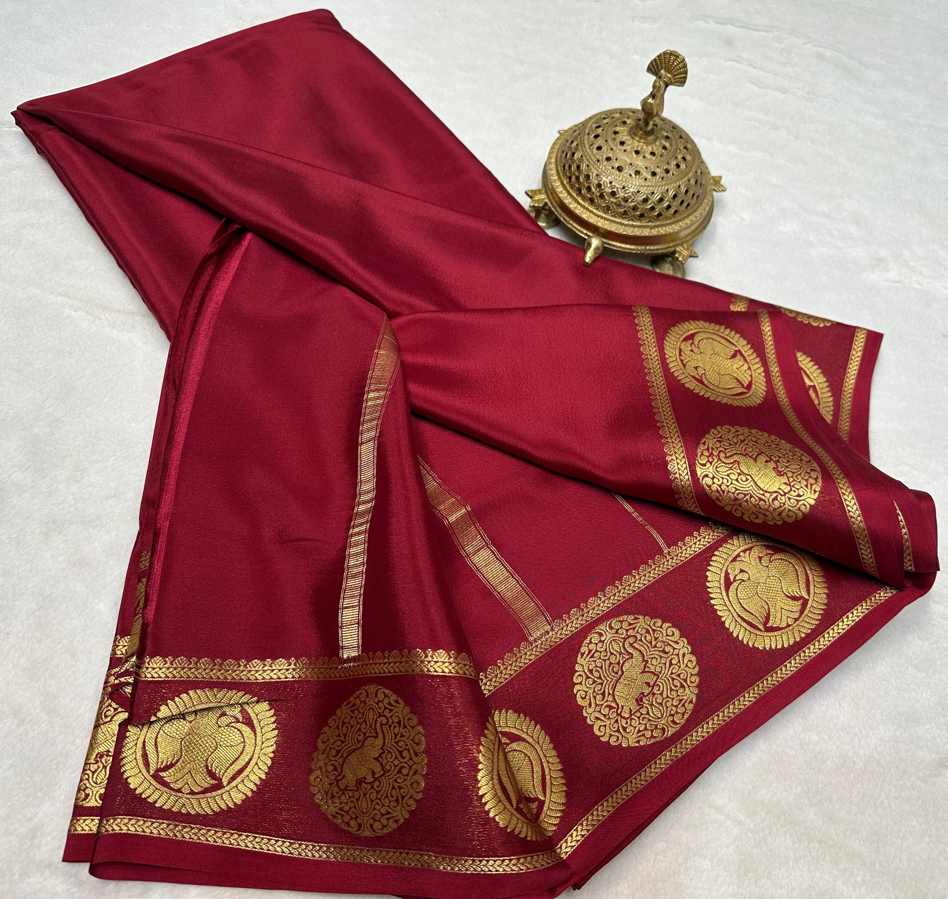 Pure Soft Silk Saree with Gandaberunda & Elephant Design Border
