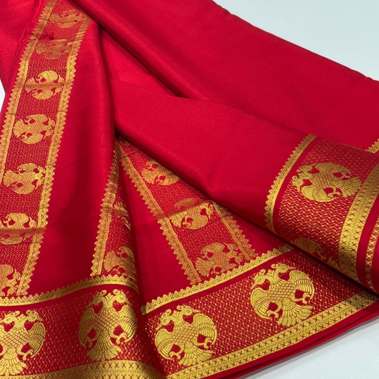 Self-Color Pure Soft Silk Saree with Elegant Elephant Motifs