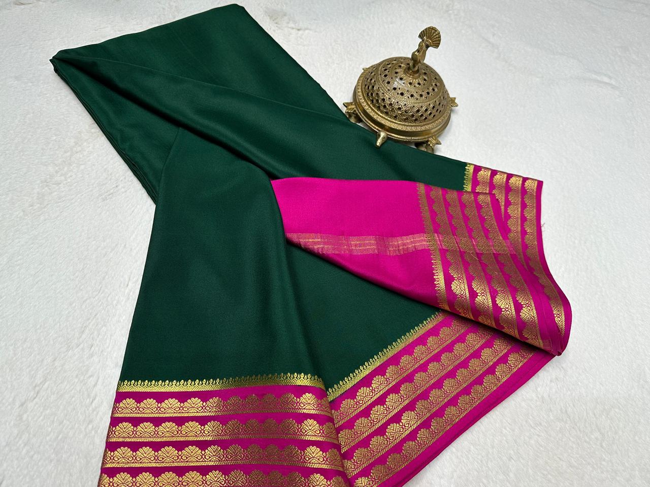 Beautiful Contrast Border Semi Mysore Silk Sarees Collection