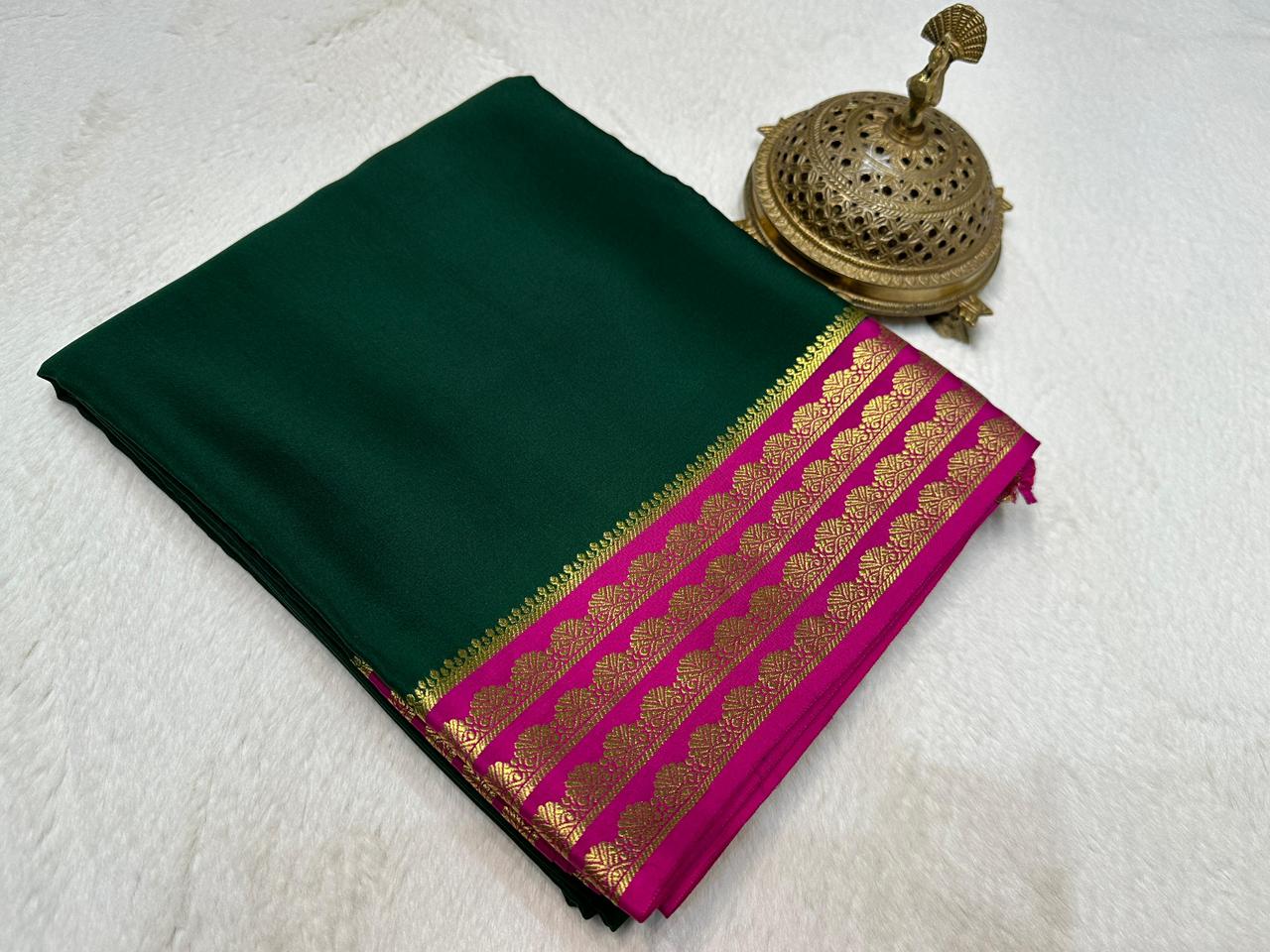 Beautiful Contrast Border Semi Mysore Silk Sarees Collection