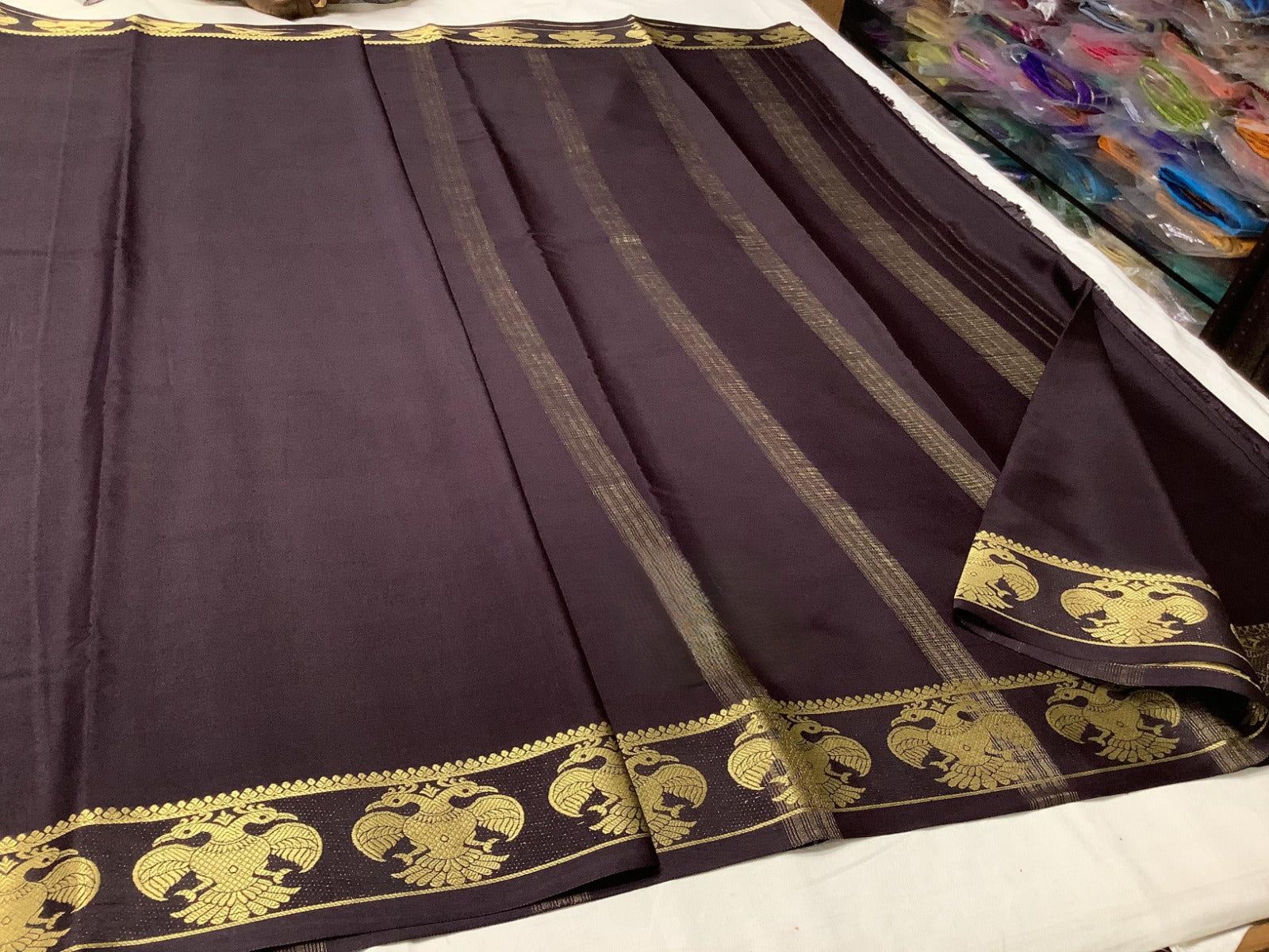 Semi Mysore Silk Saree with Stylish Contrast Color Borders