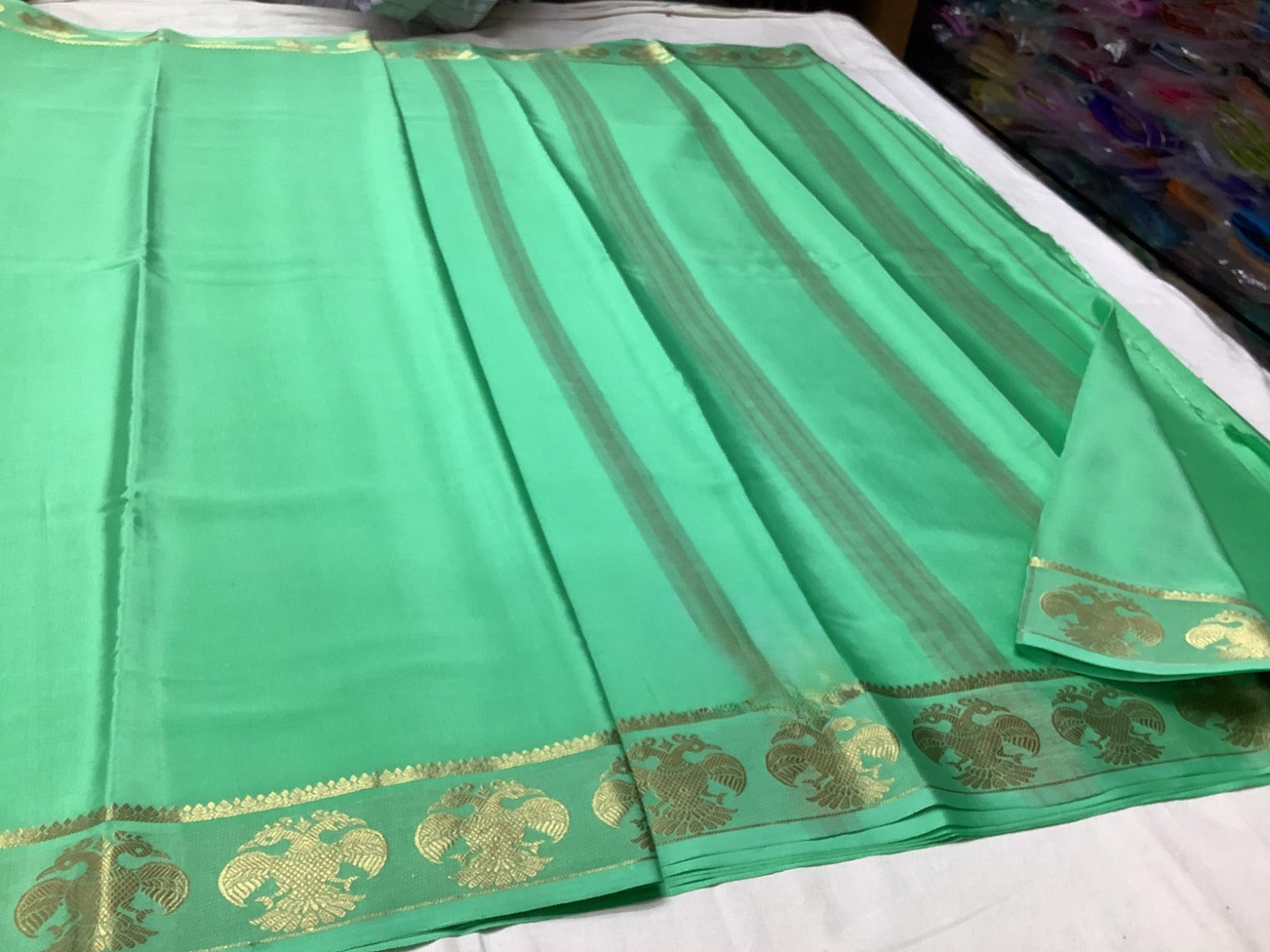 Semi Mysore Silk Saree with Stylish Contrast Color Borders