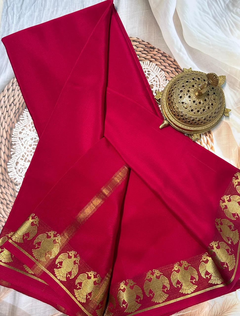 Soft Mysore Silk Sarees – Peacock Lines Border in Beautiful Solid Tones