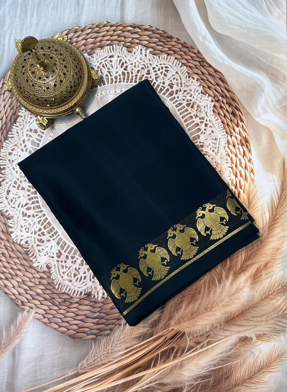 Buy Traditional Mysore Silk Sarees – Semi-Soft Peacock Border Collection