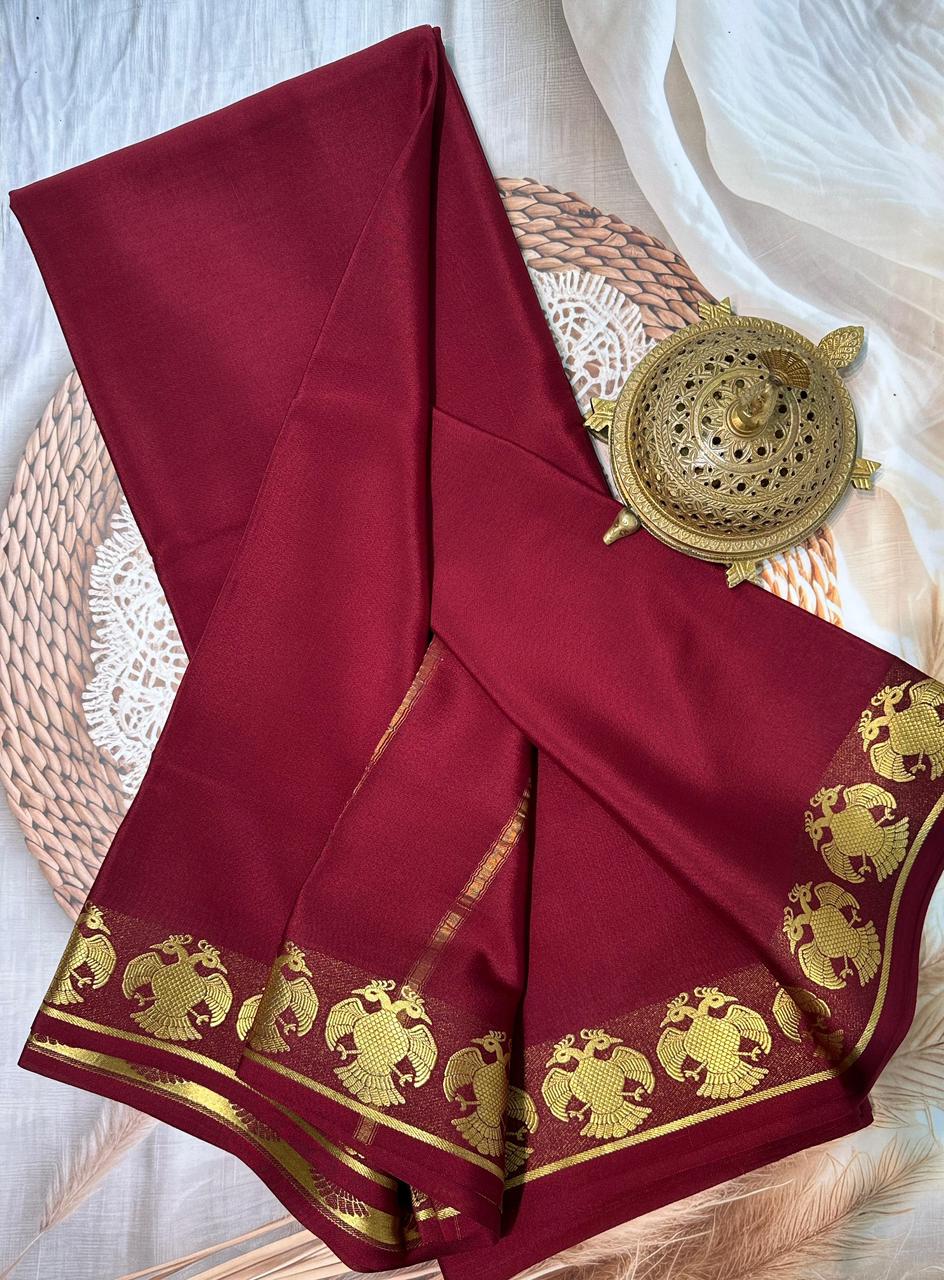 Buy Traditional Mysore Silk Sarees – Semi-Soft Peacock Border Collection