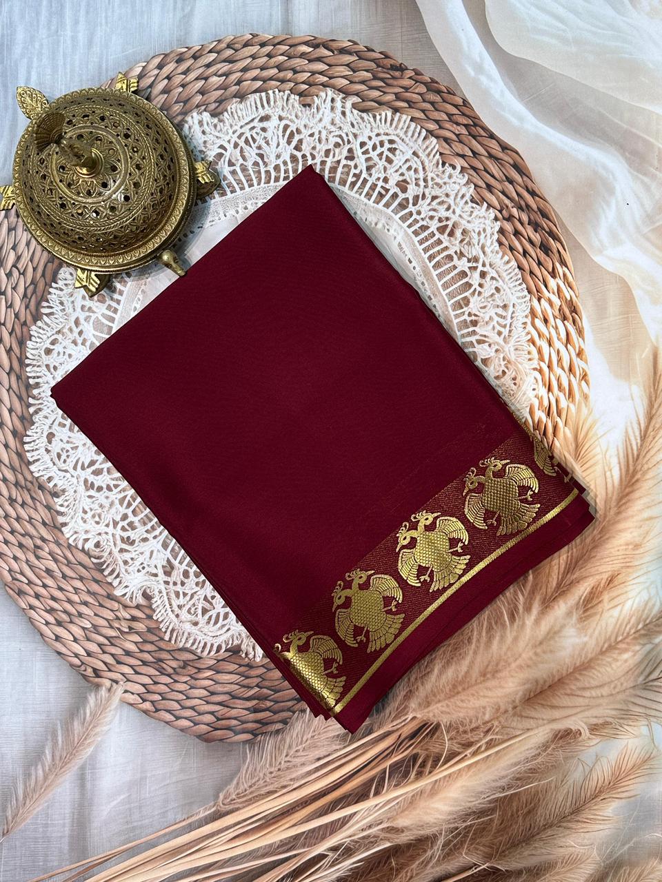 Buy Traditional Mysore Silk Sarees – Semi-Soft Peacock Border Collection