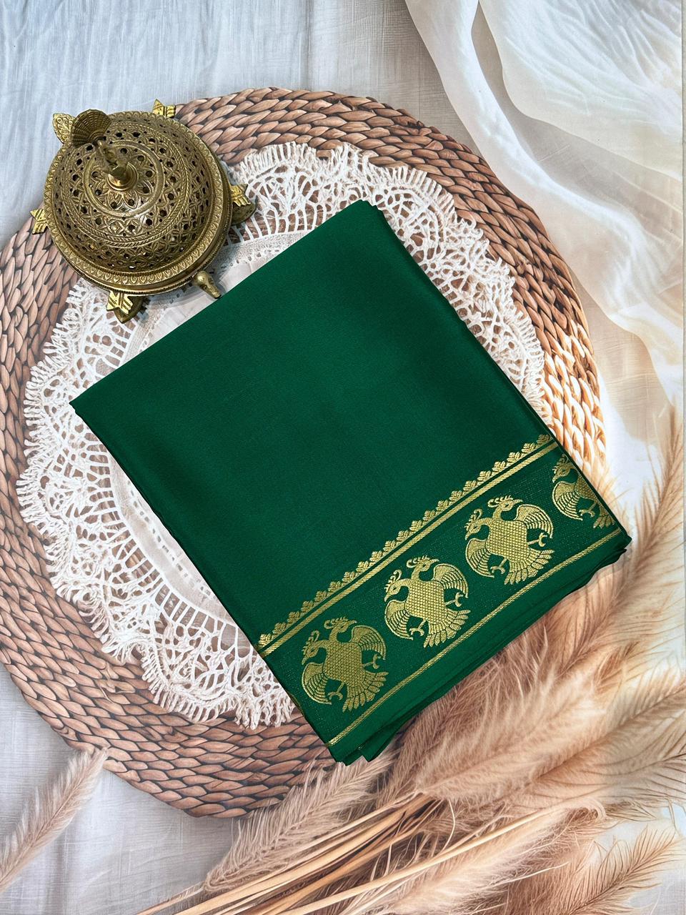 Buy Traditional Mysore Silk Sarees – Semi-Soft Peacock Border Collection