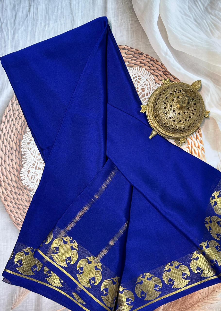 Buy Traditional Mysore Silk Sarees – Semi-Soft Peacock Border Collection