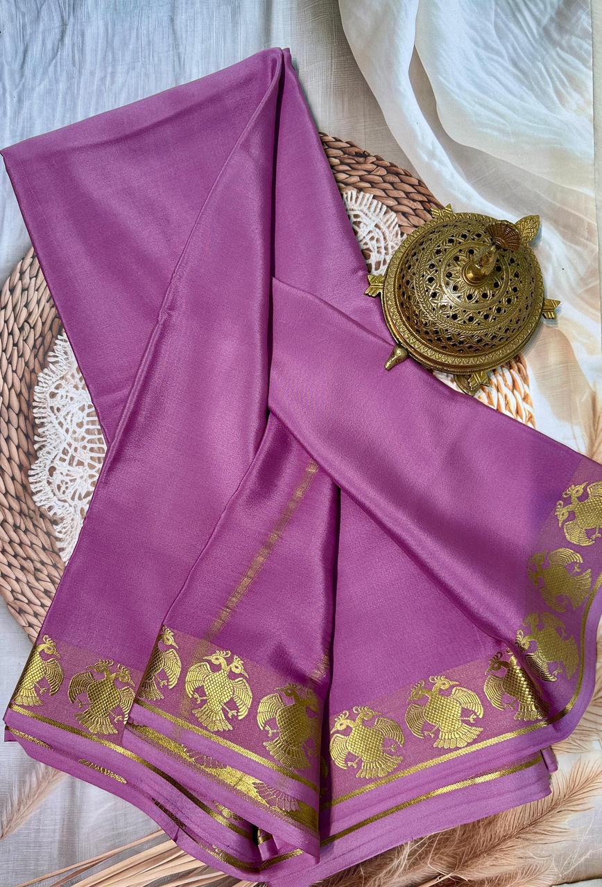 Soft Mysore Silk Sarees – Peacock Lines Border in Beautiful Solid Tones