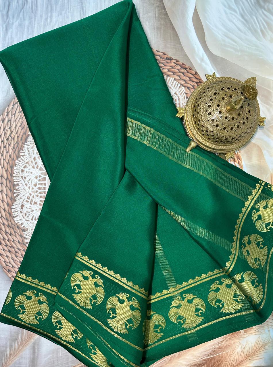 Buy Traditional Mysore Silk Sarees – Semi-Soft Peacock Border Collection