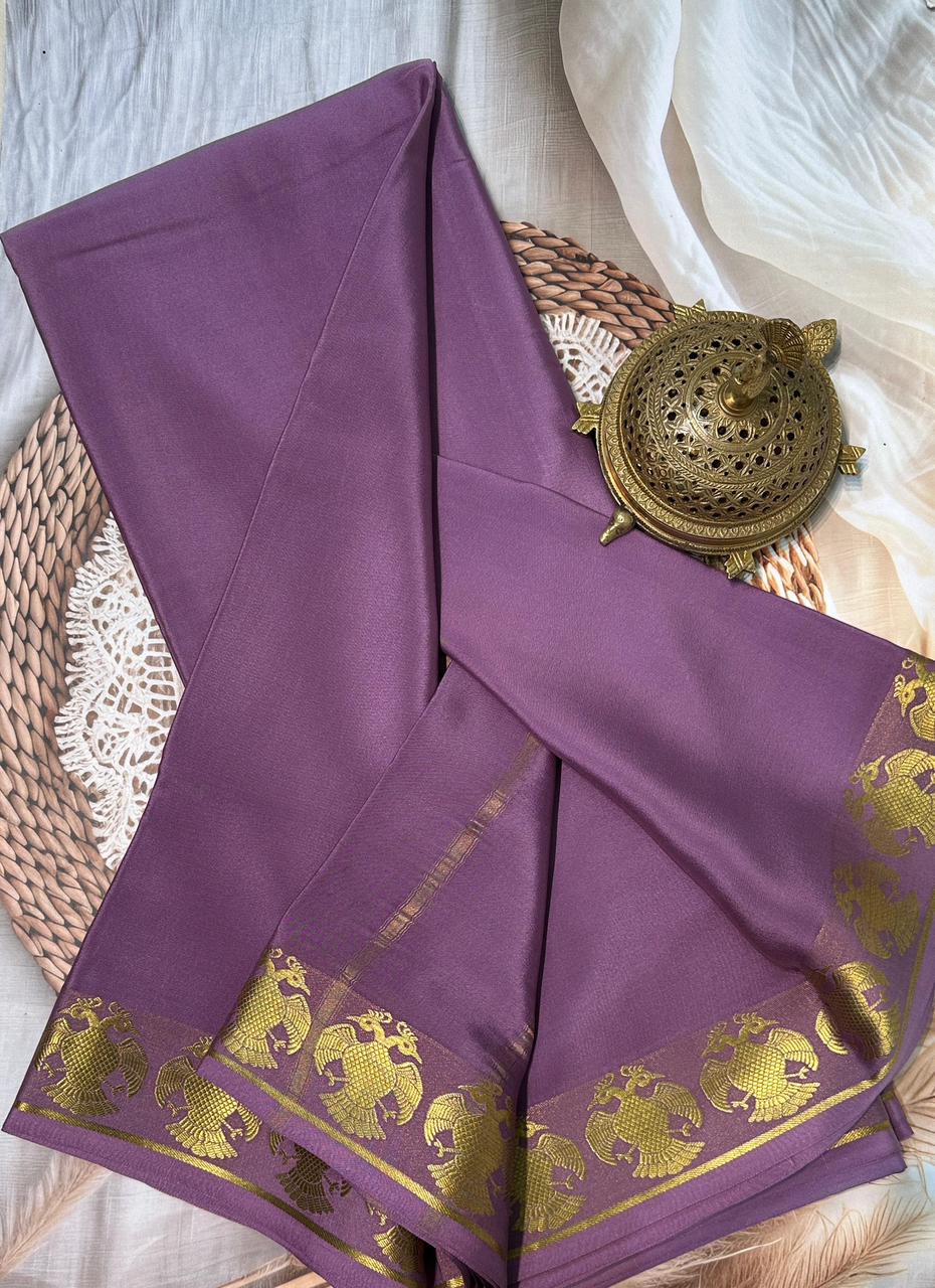 Soft Mysore Silk Sarees – Peacock Lines Border in Beautiful Solid Tones