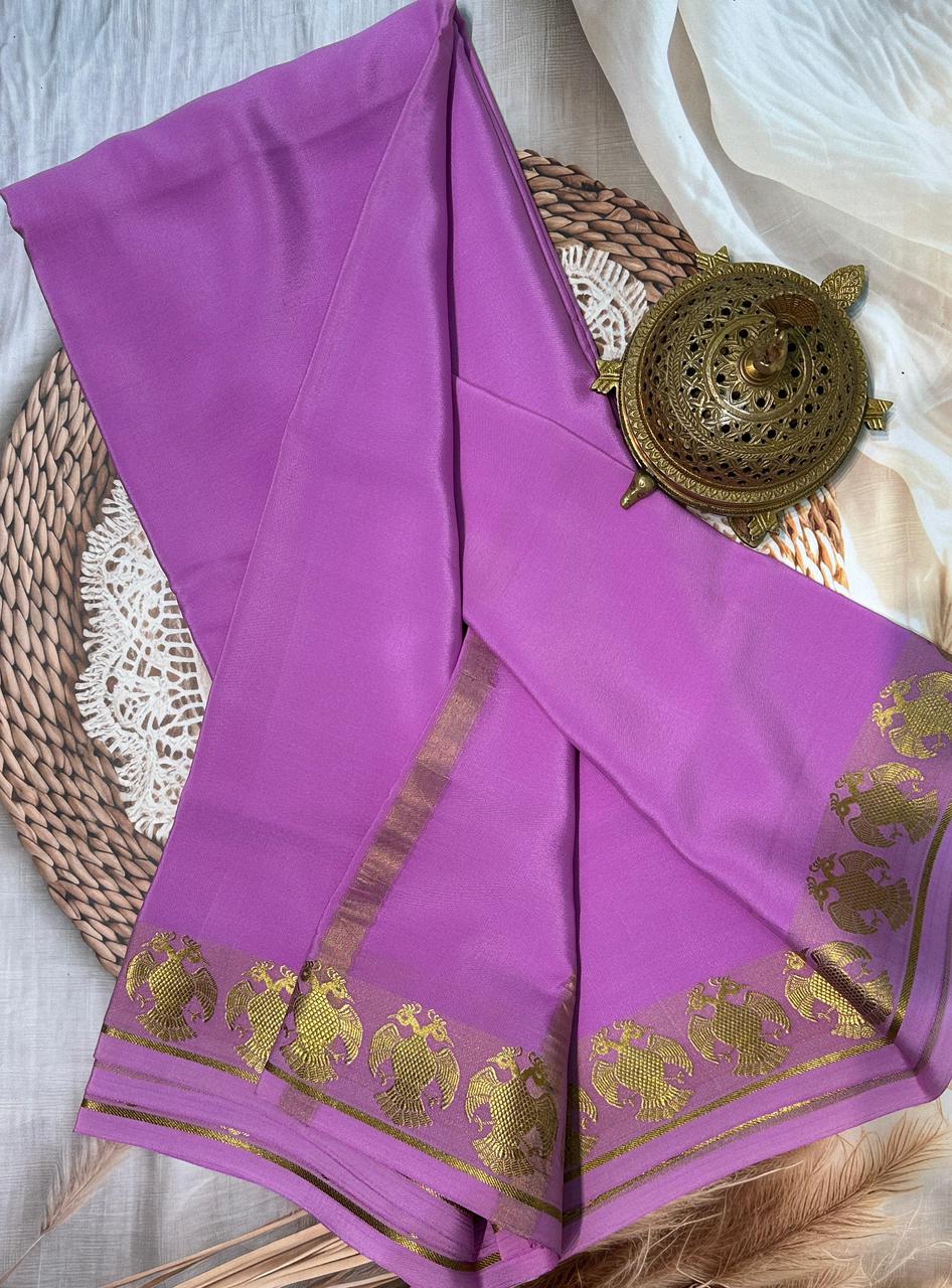 Soft Mysore Silk Sarees – Peacock Lines Border in Beautiful Solid Tones