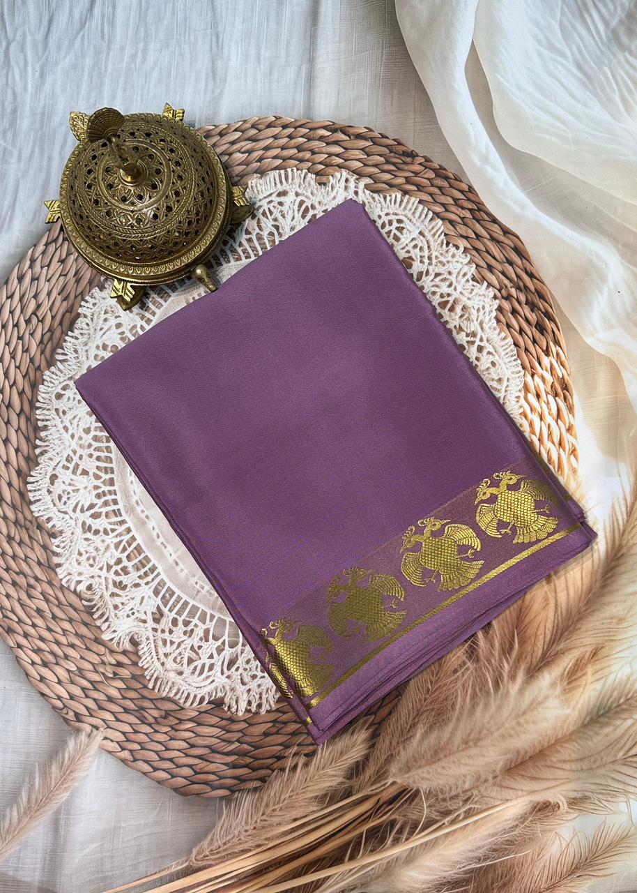 Soft Mysore Silk Sarees – Peacock Lines Border in Beautiful Solid Tones