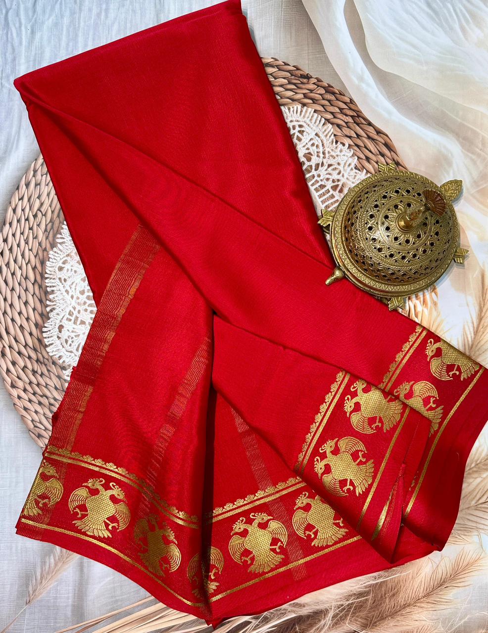 Soft Mysore Silk Sarees – Peacock Lines Border in Beautiful Solid Tones