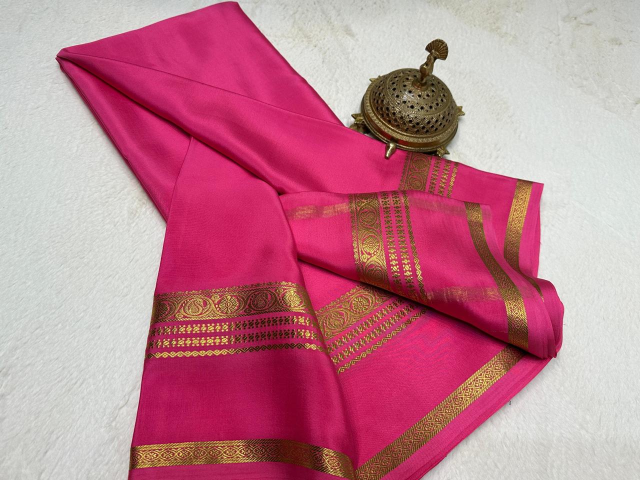 Luxurious Crepe Soft Silk Saree – Traditional Bentex Border & Solid Hues