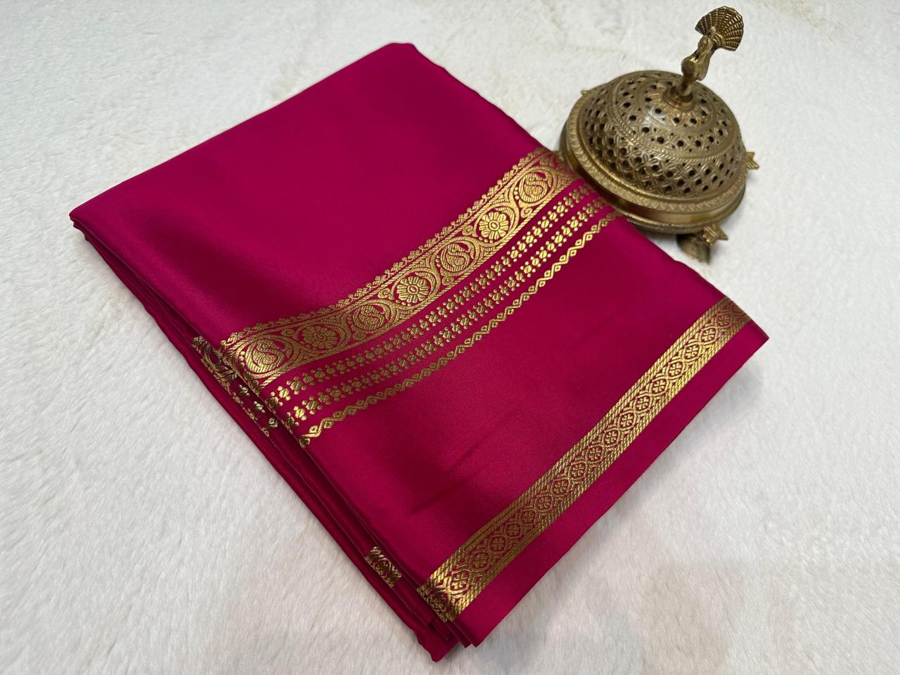Luxurious Crepe Soft Silk Saree – Traditional Bentex Border & Solid Hues
