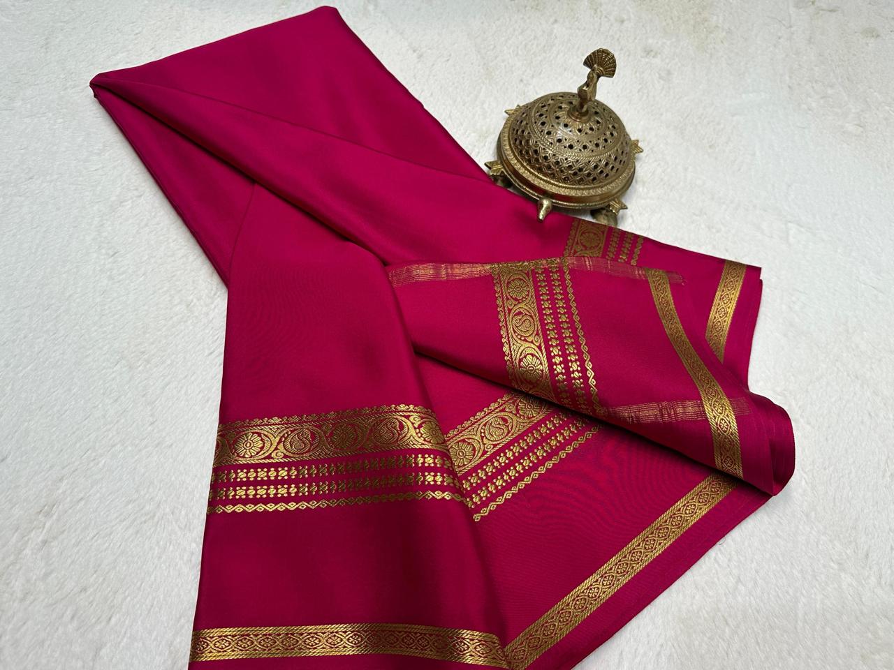 Luxurious Crepe Soft Silk Saree – Traditional Bentex Border & Solid Hues