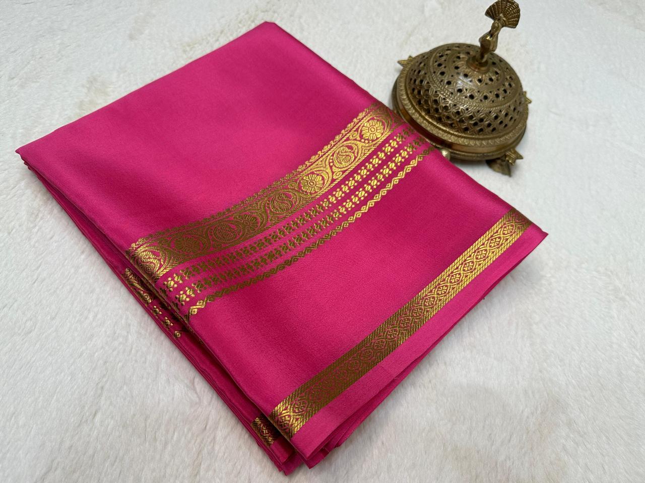 Luxurious Crepe Soft Silk Saree – Traditional Bentex Border & Solid Hues