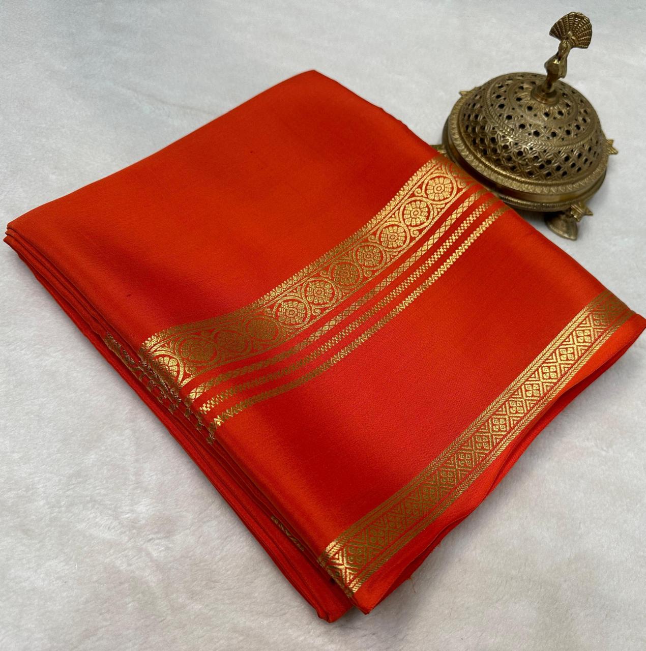 Exclusive Crepe Silk Saree with Elegant Bentex Border in Solid Colours