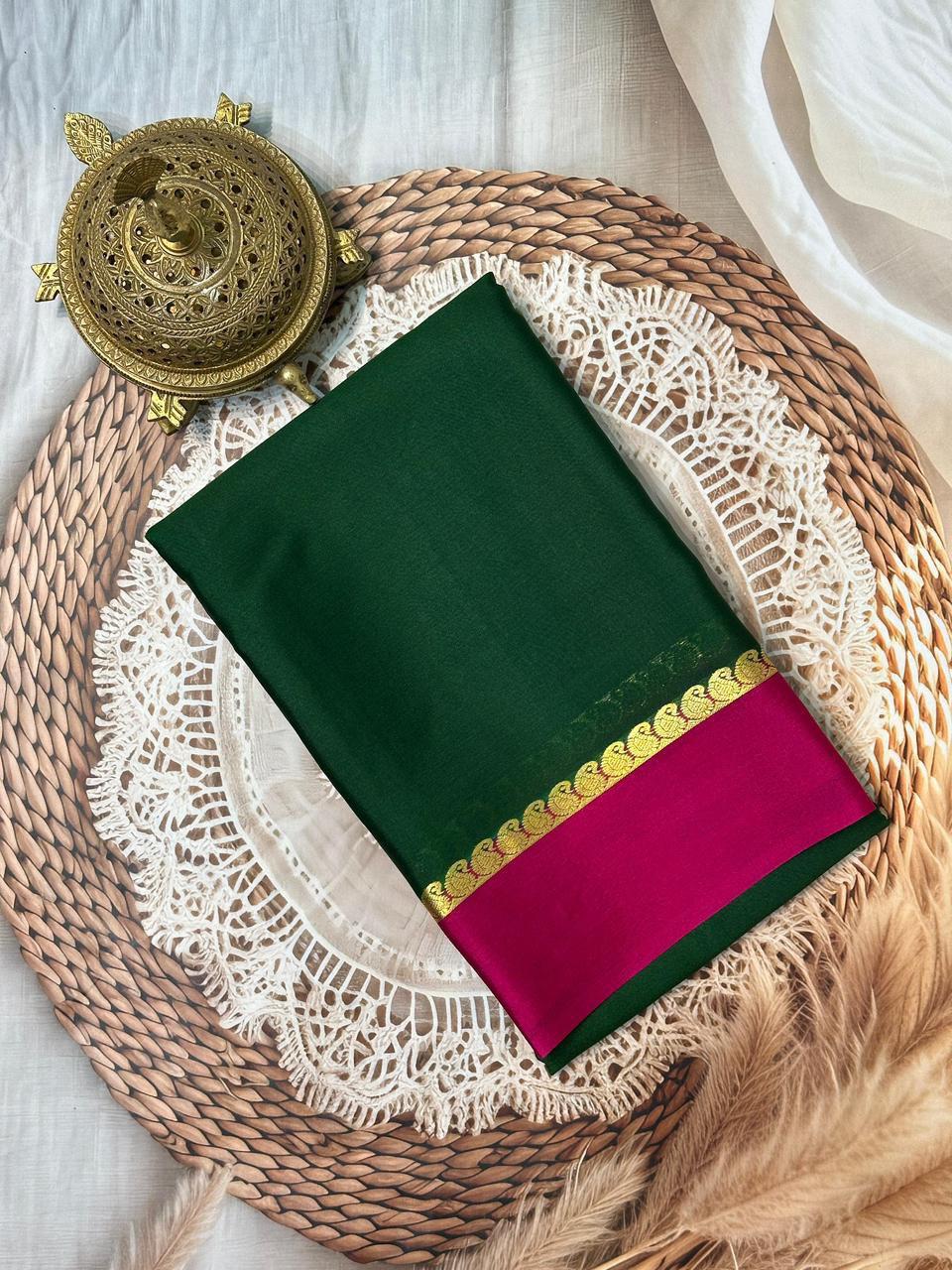 Traditional Silk Weaving Saree with Contrast Zari Border and Mango Motifs