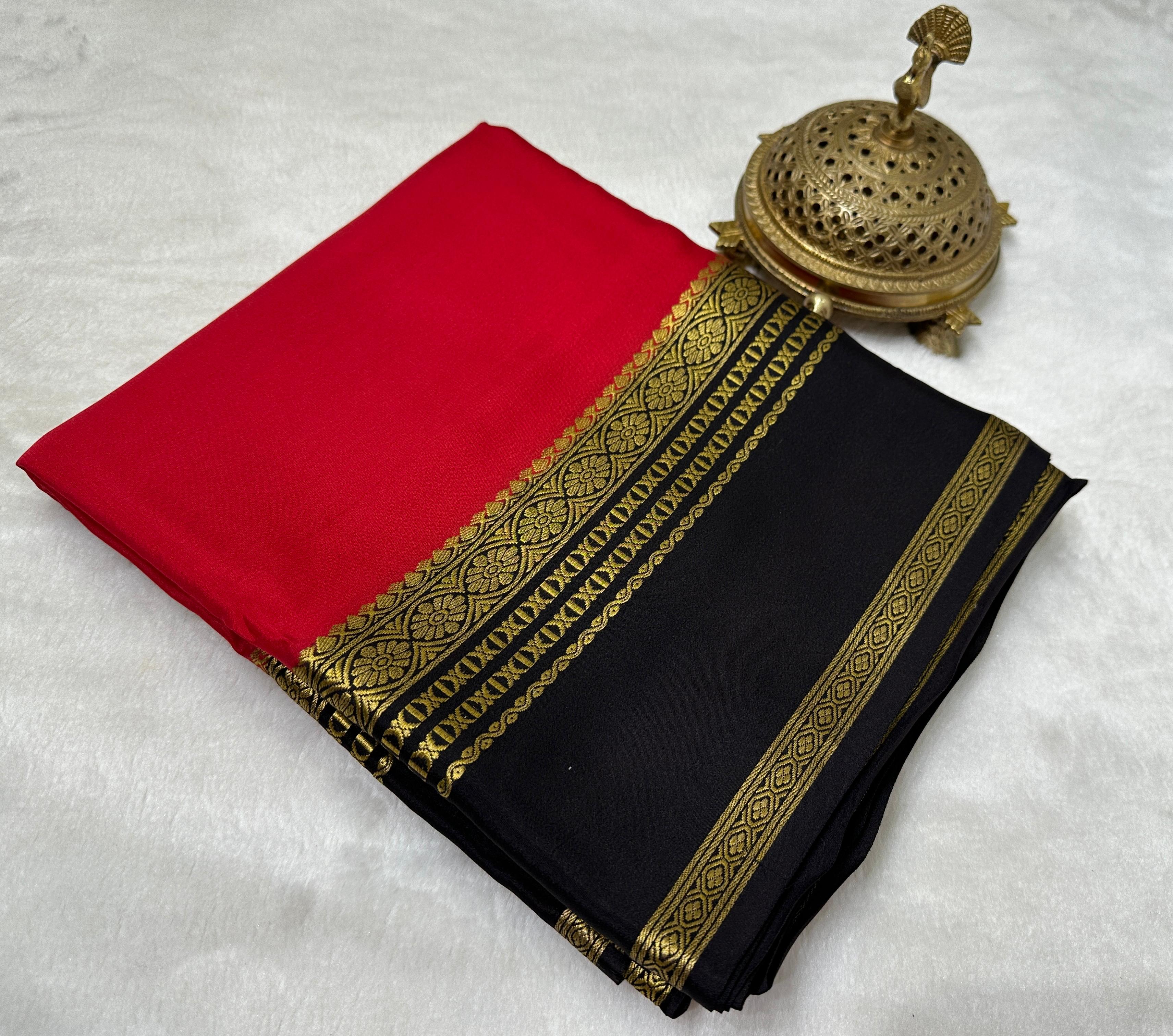 Classic Solid Silk Blend Saree with Rich Traditional Gold  Border