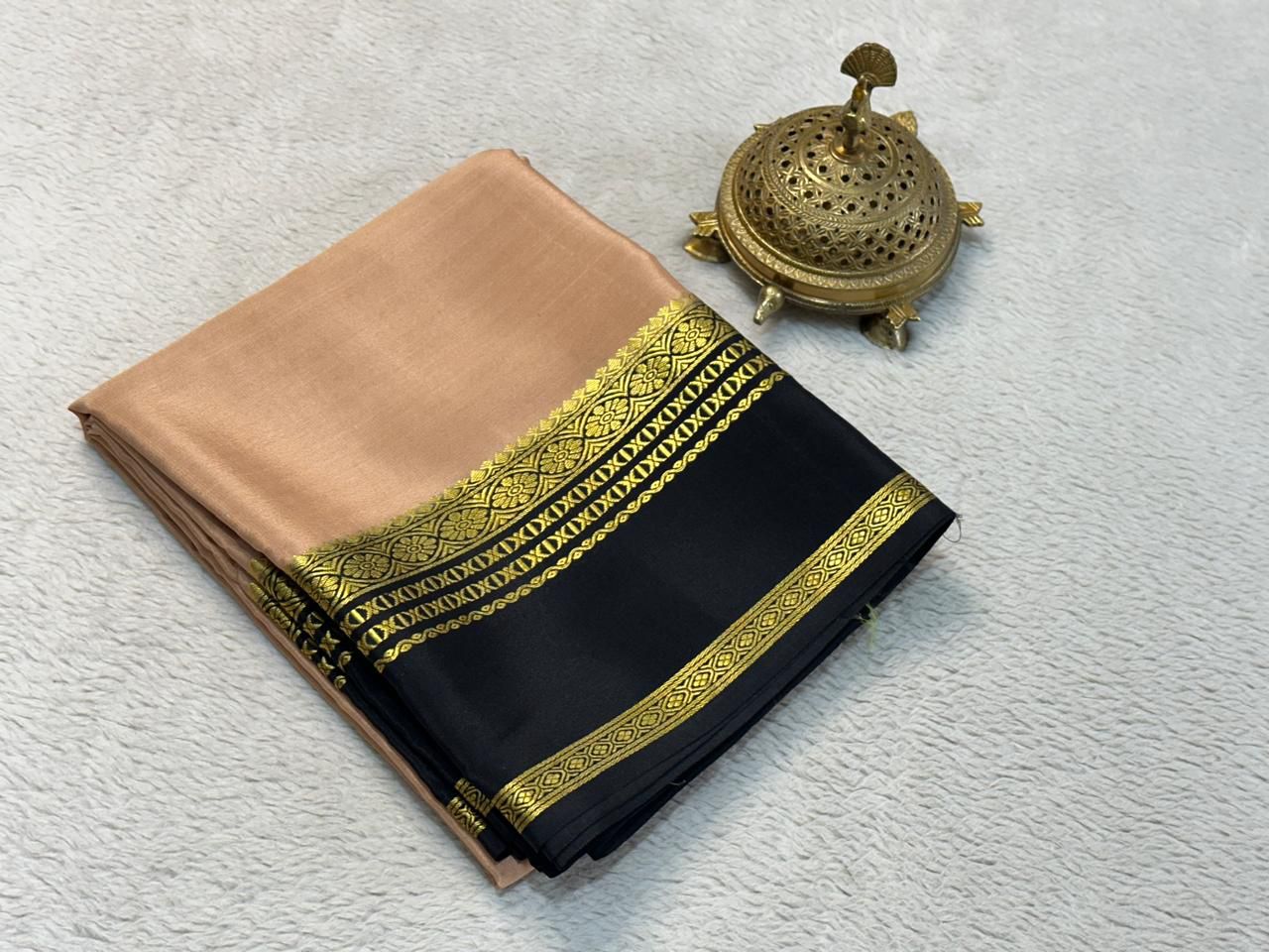 Classic Solid Silk Blend Saree with Rich Traditional Gold  Border