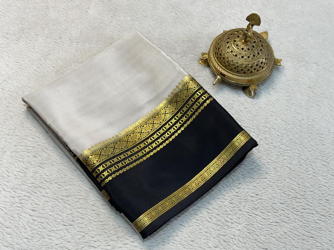 Classic Solid Silk Blend Saree with Rich Traditional Gold  Border