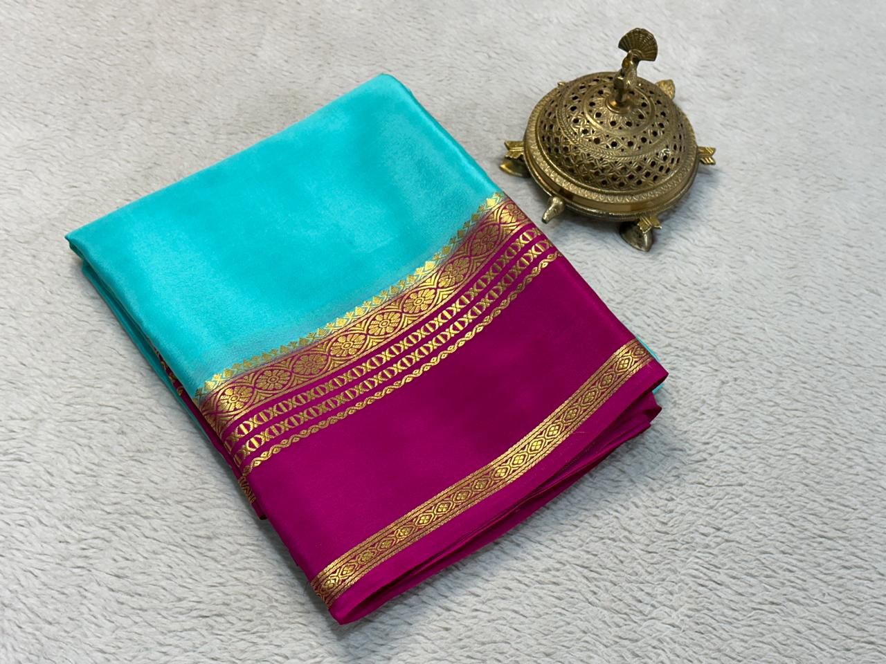 Versatile Solid Silk Blend Saree with Traditional Gold Border for All Occasions