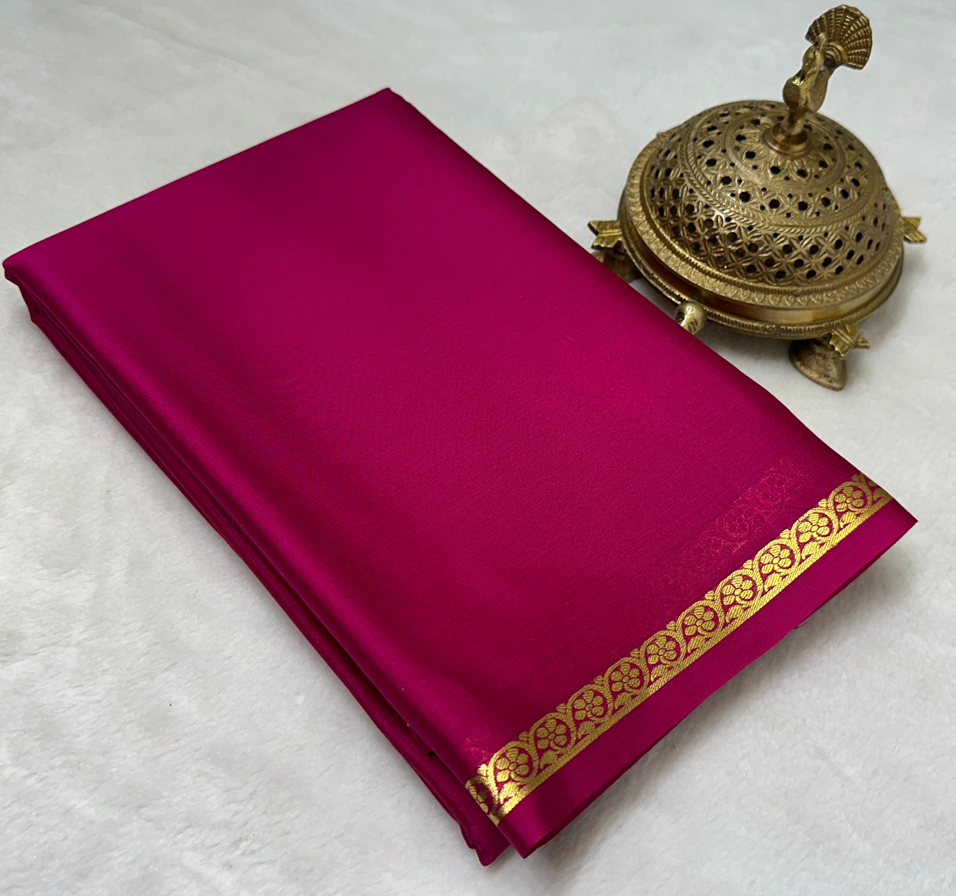 Elegant Solid Silk Blend Saree Featuring Rich Traditional Gold  Border