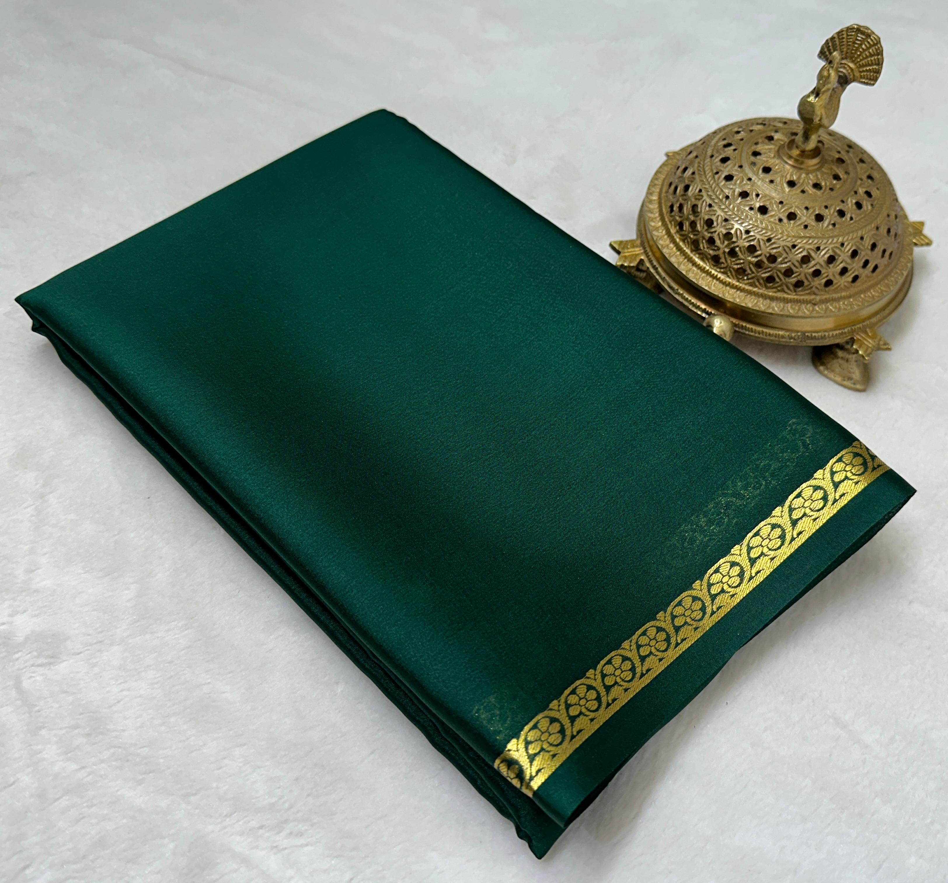 Classic Solid Silk Blend Saree with Elegant Traditional Gold Border