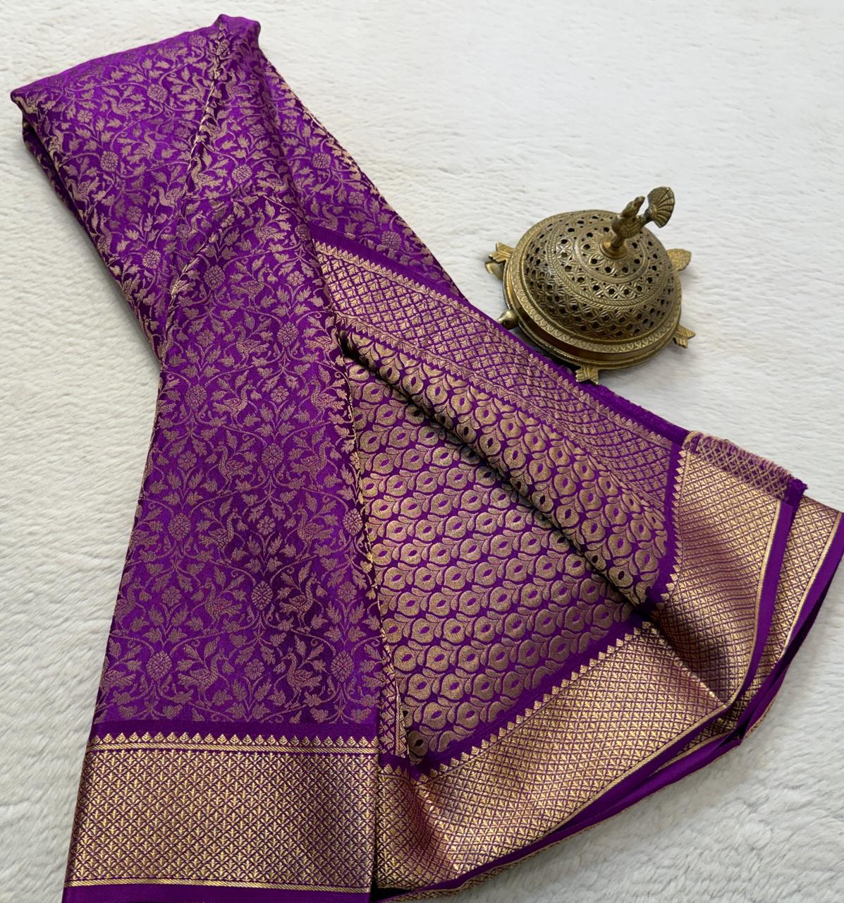 Brocade Semi Silk Saree with Rich Pallu – Peacock Zari Design (120 GSM)