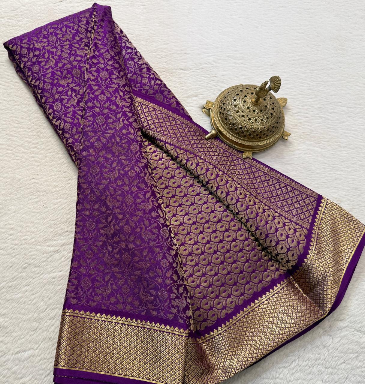 Brocade Semi Silk Saree with Rich Pallu – Peacock Zari Design (120 GSM)