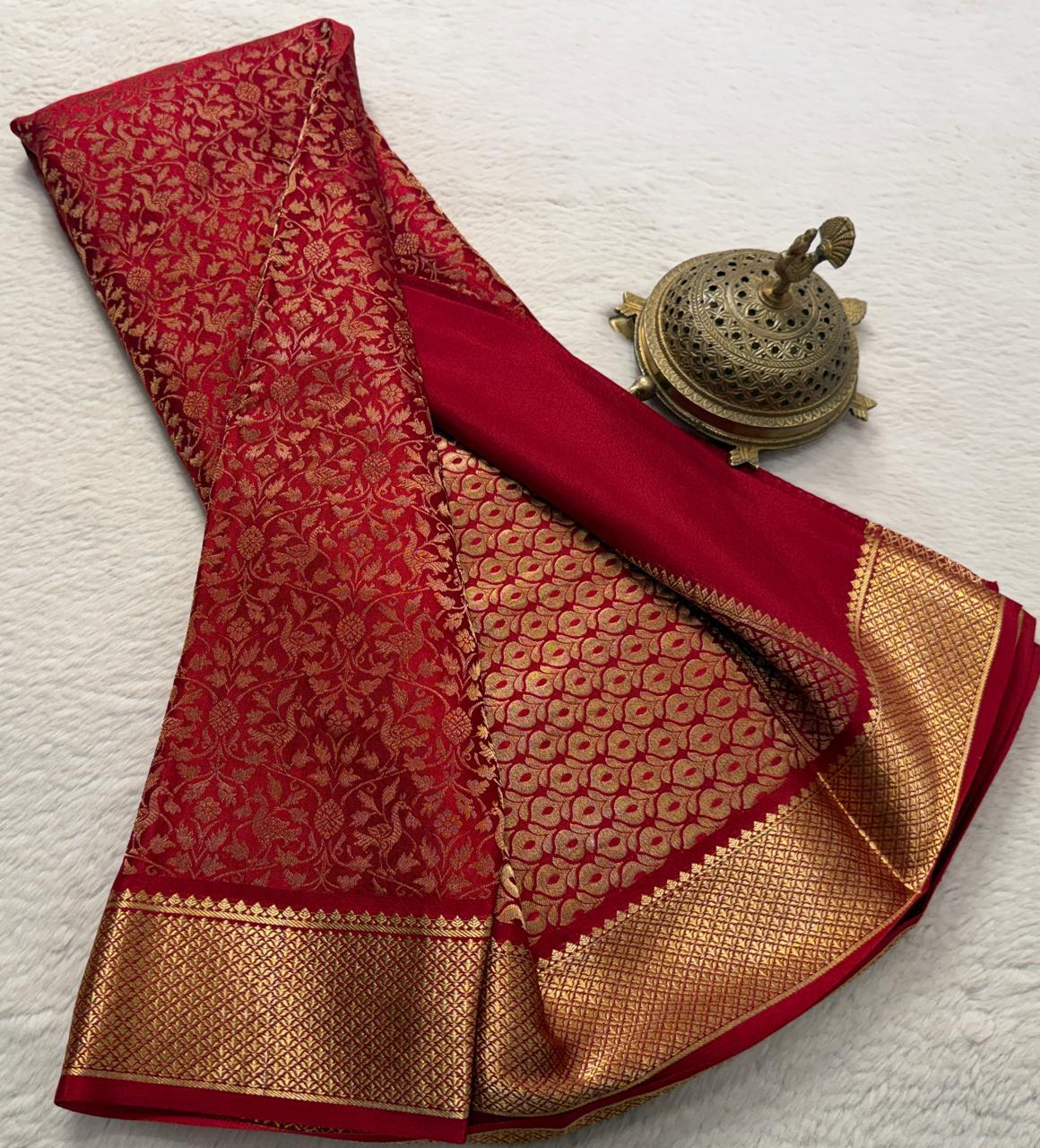 Brocade Semi Silk Saree with Rich Pallu – Peacock Zari Design (120 GSM)