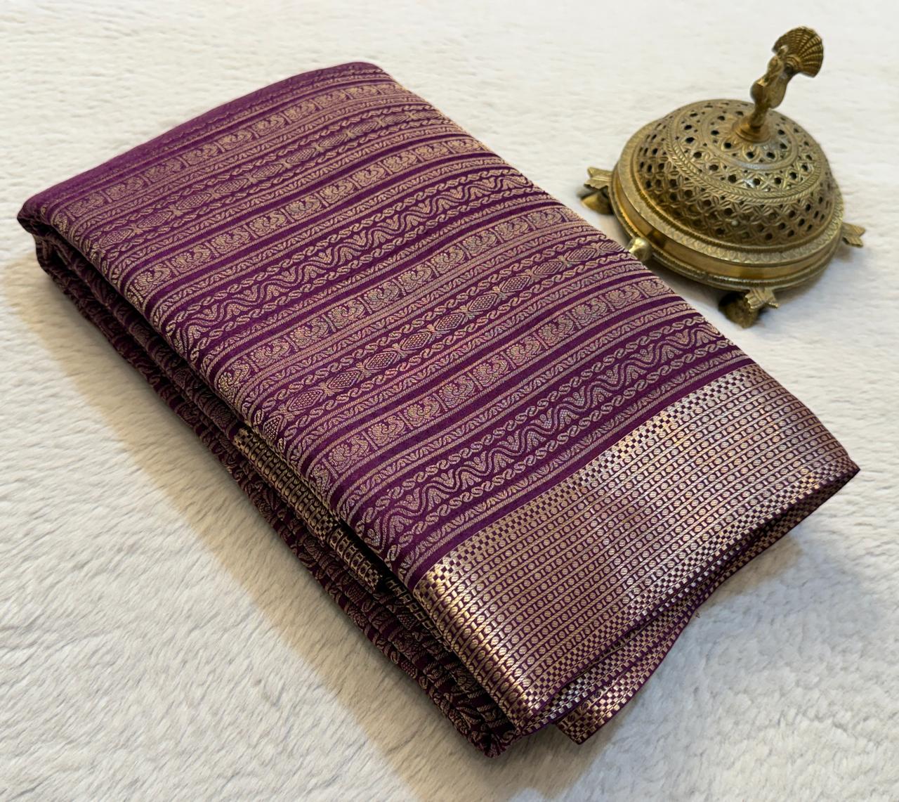 Brocade Semi Silk Bridal Saree with Rich Pallu – Peacock Motifs & Salari Stripes Design