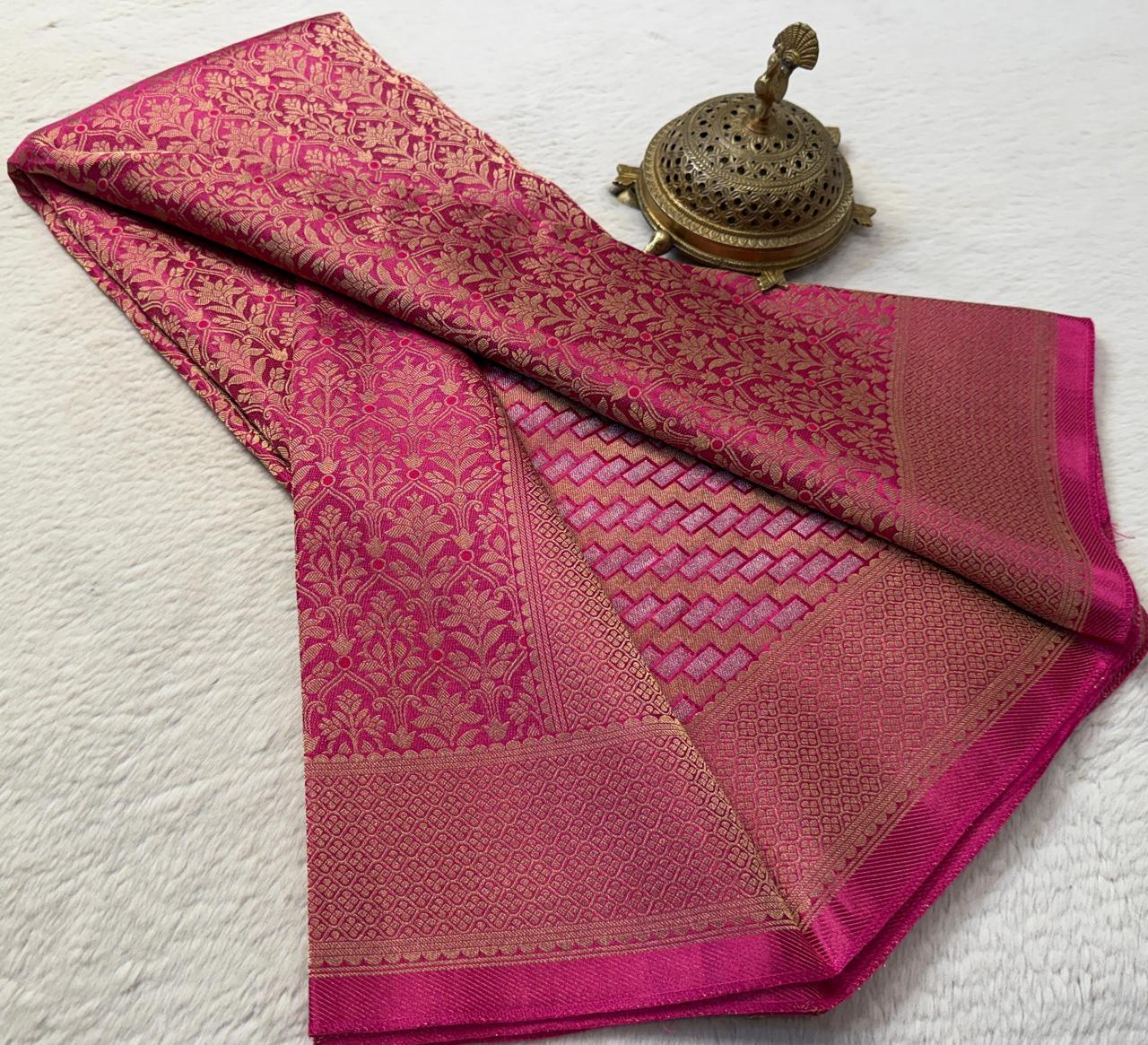 Soft Brocade Silk Saree with Meenakari Zari Weaving – Rich Pallu & Butta Blouse