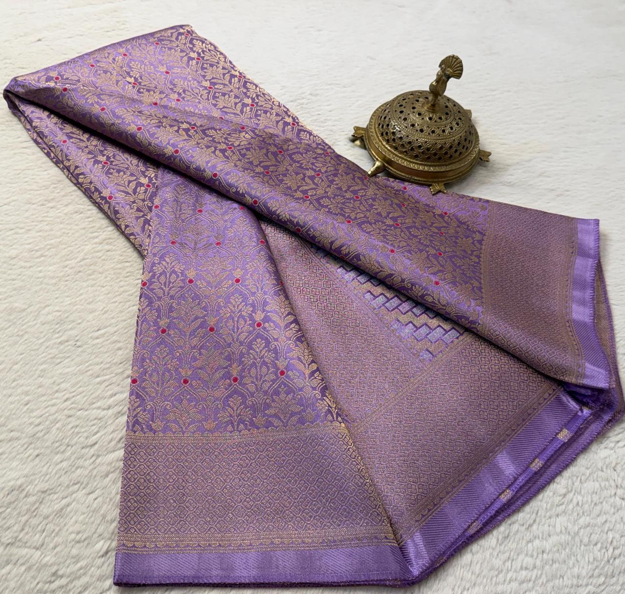 Soft Brocade Silk Saree with Meenakari Zari Weaving – Rich Pallu & Butta Blouse