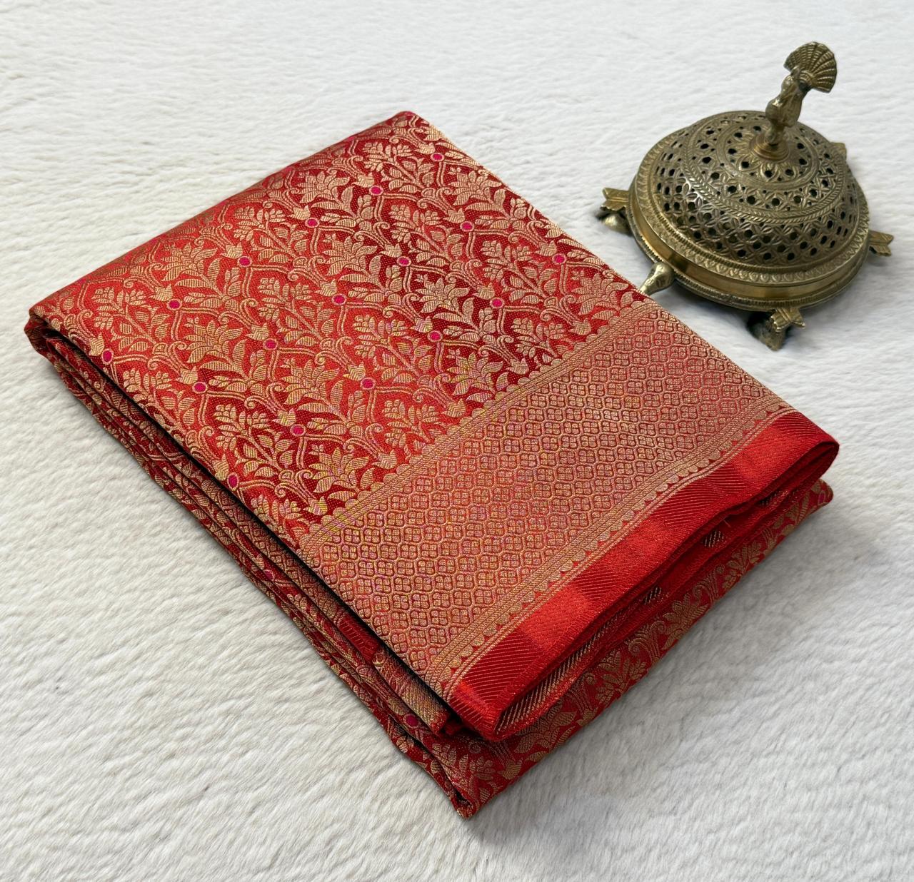 Soft Brocade Silk Saree with Meenakari Zari Weaving – Rich Pallu & Butta Blouse