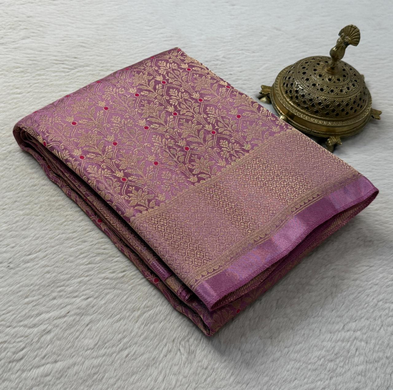 Soft Brocade Silk Saree with Meenakari Zari Weaving – Rich Pallu & Butta Blouse