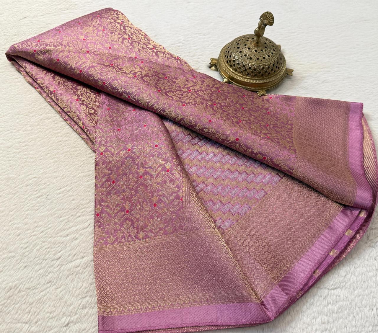 Soft Brocade Silk Saree with Meenakari Zari Weaving – Rich Pallu & Butta Blouse