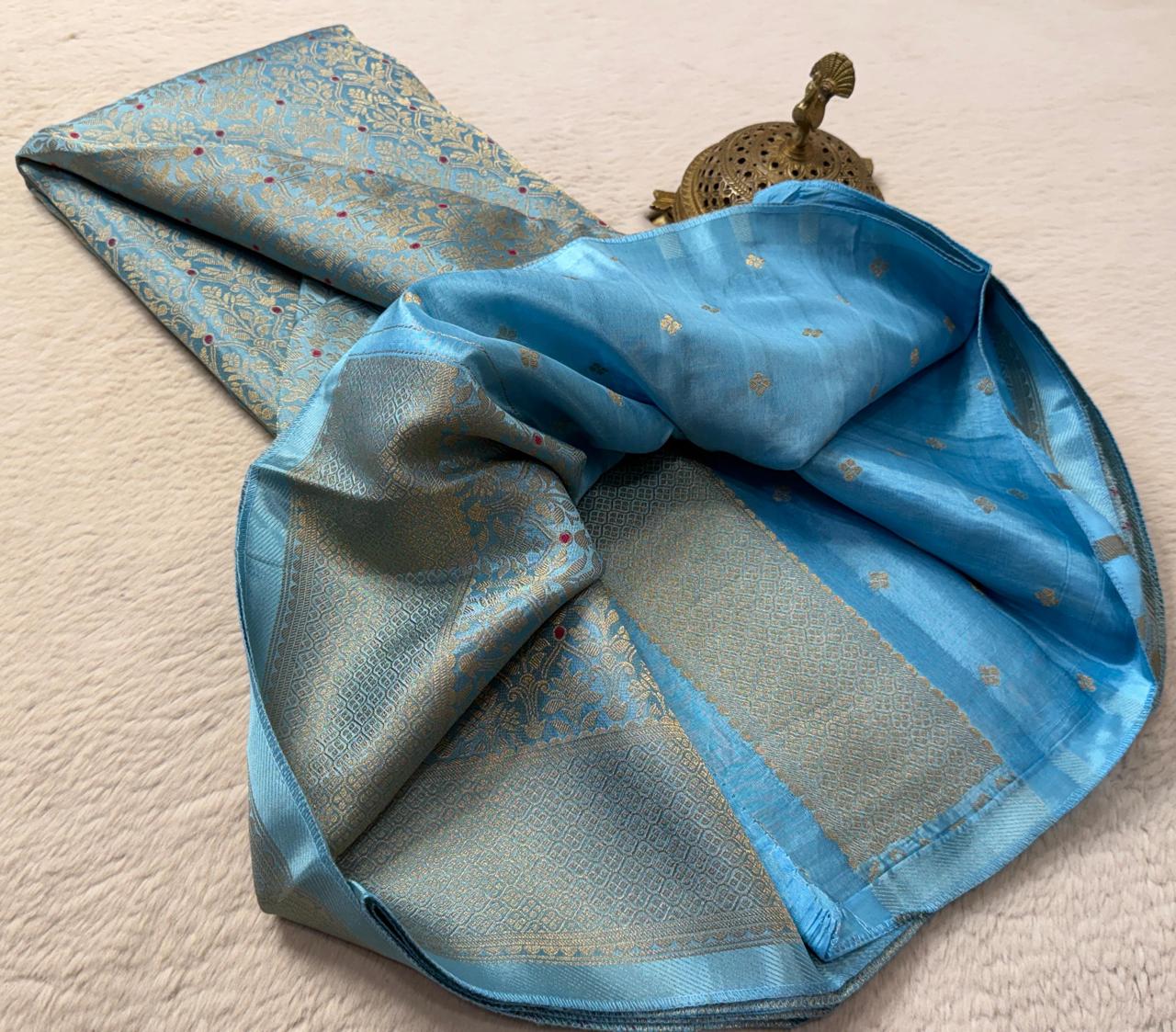 Soft Brocade Silk Saree with Meenakari Zari Weaving – Rich Pallu & Butta Blouse