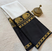 Semi-Crepe Silk Saree with Elephant Bentex Border | Contrast Color Designer Saree