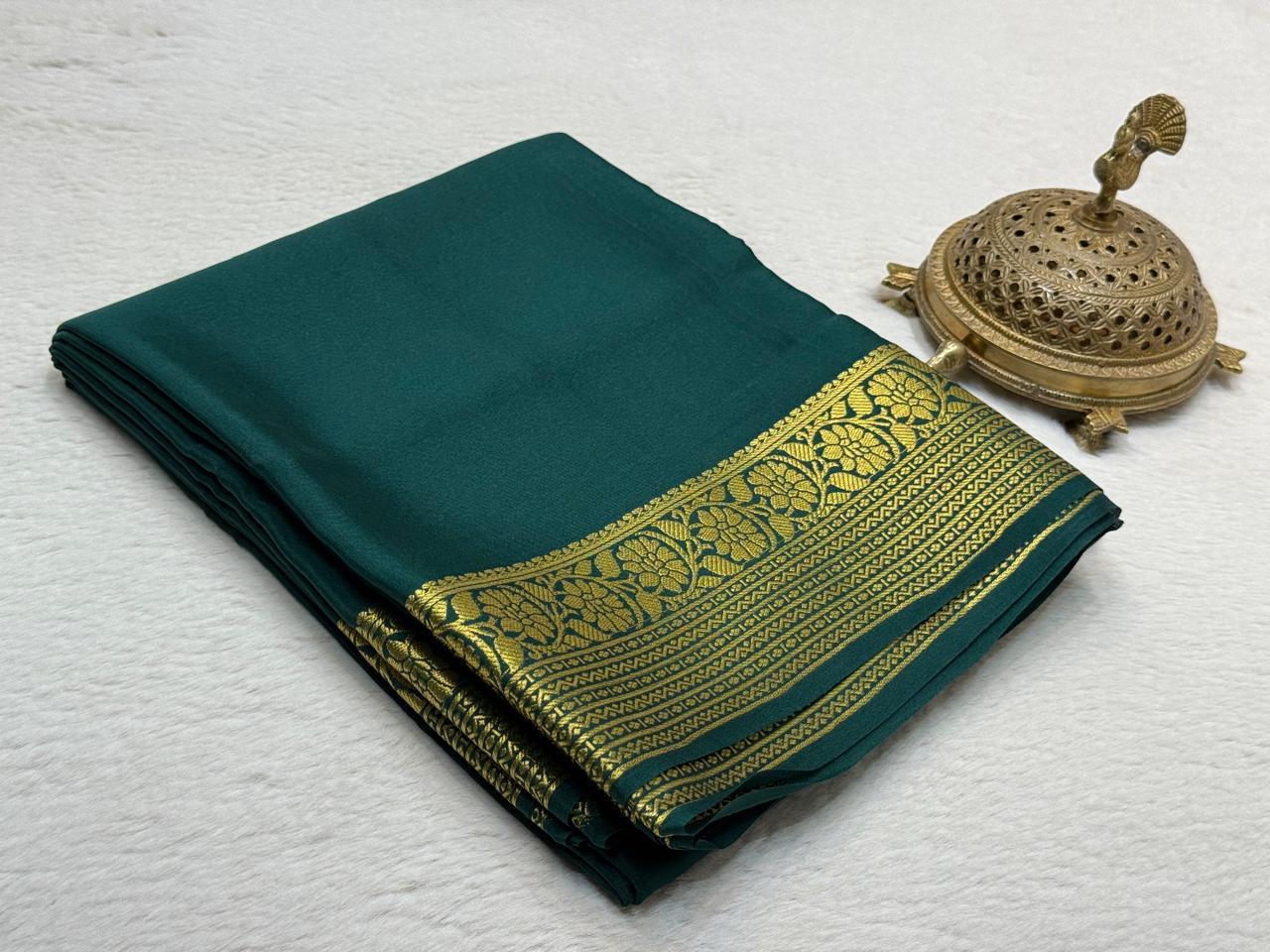 Semi Crepe Silk Saree 120 GSM – Floral Border & Rich Pallu Designer Saree | Lightweight Party Wear Saree for Women