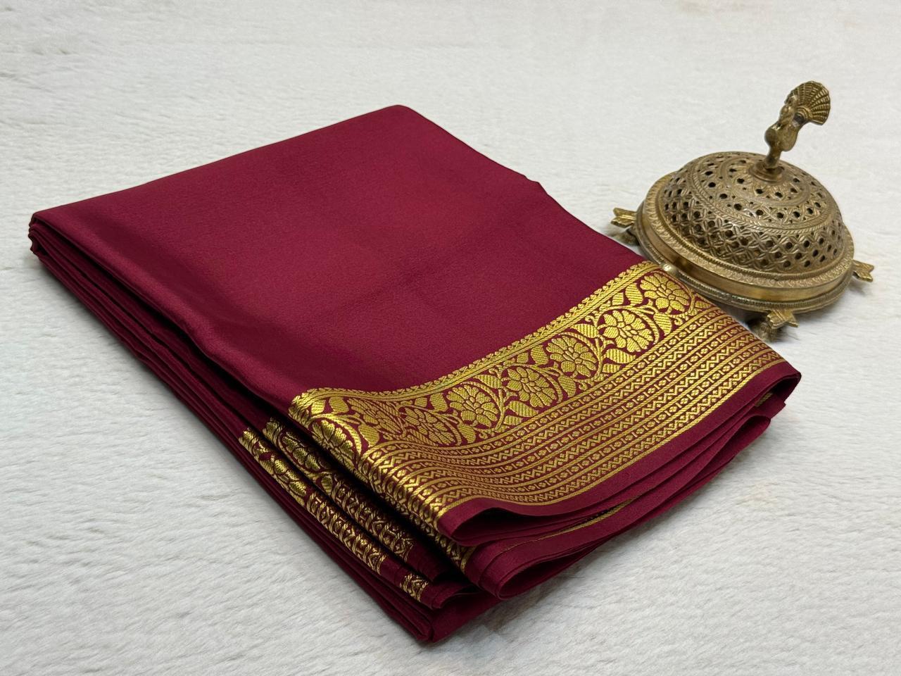 Semi Crepe Silk Saree 120 GSM – Floral Border & Rich Pallu Designer Saree | Lightweight Party Wear Saree for Women