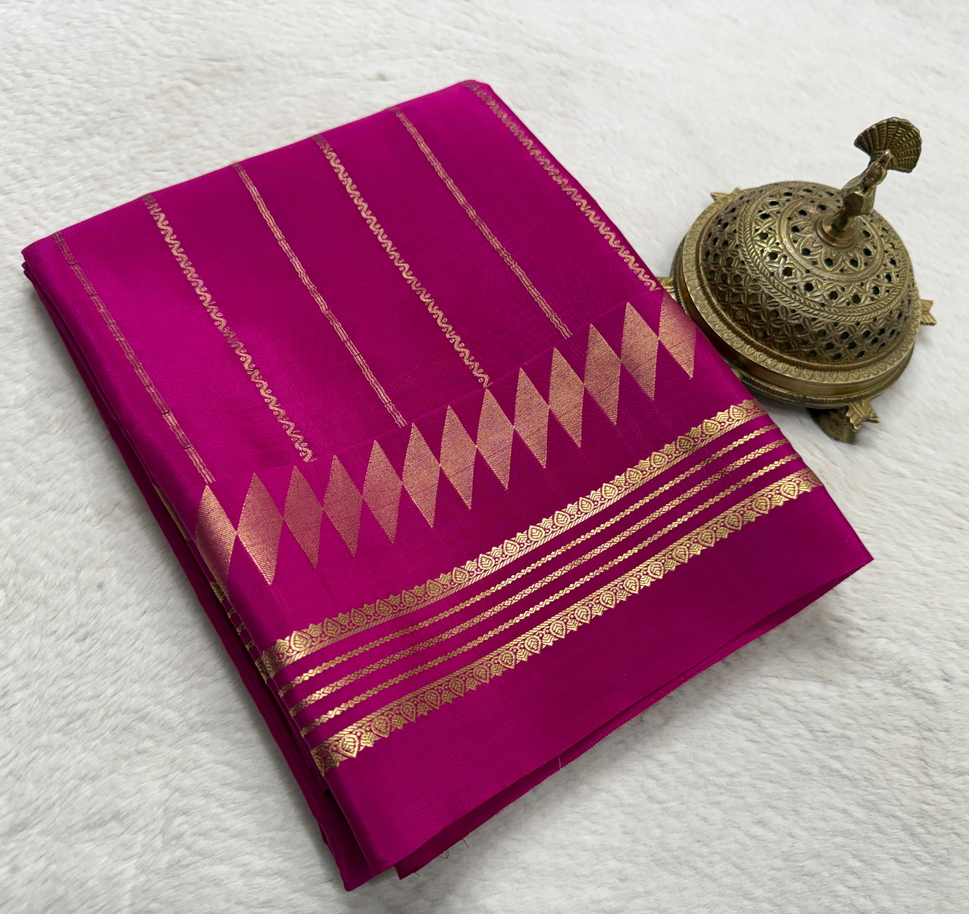 Pure Soft Silk Saree | Vertical Stripe Design with Bentex Border & Zari Weaving | Rich Pallu | 120 GSM | Women's Traditional Wear