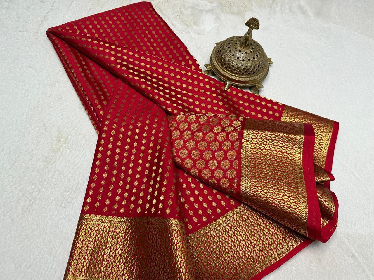 Soft Silk Saree 120 GSM Bridal Collection – Rich Butta Leaf Design with Zari Border & Pallu | Premium Wedding Wear Saree for Women