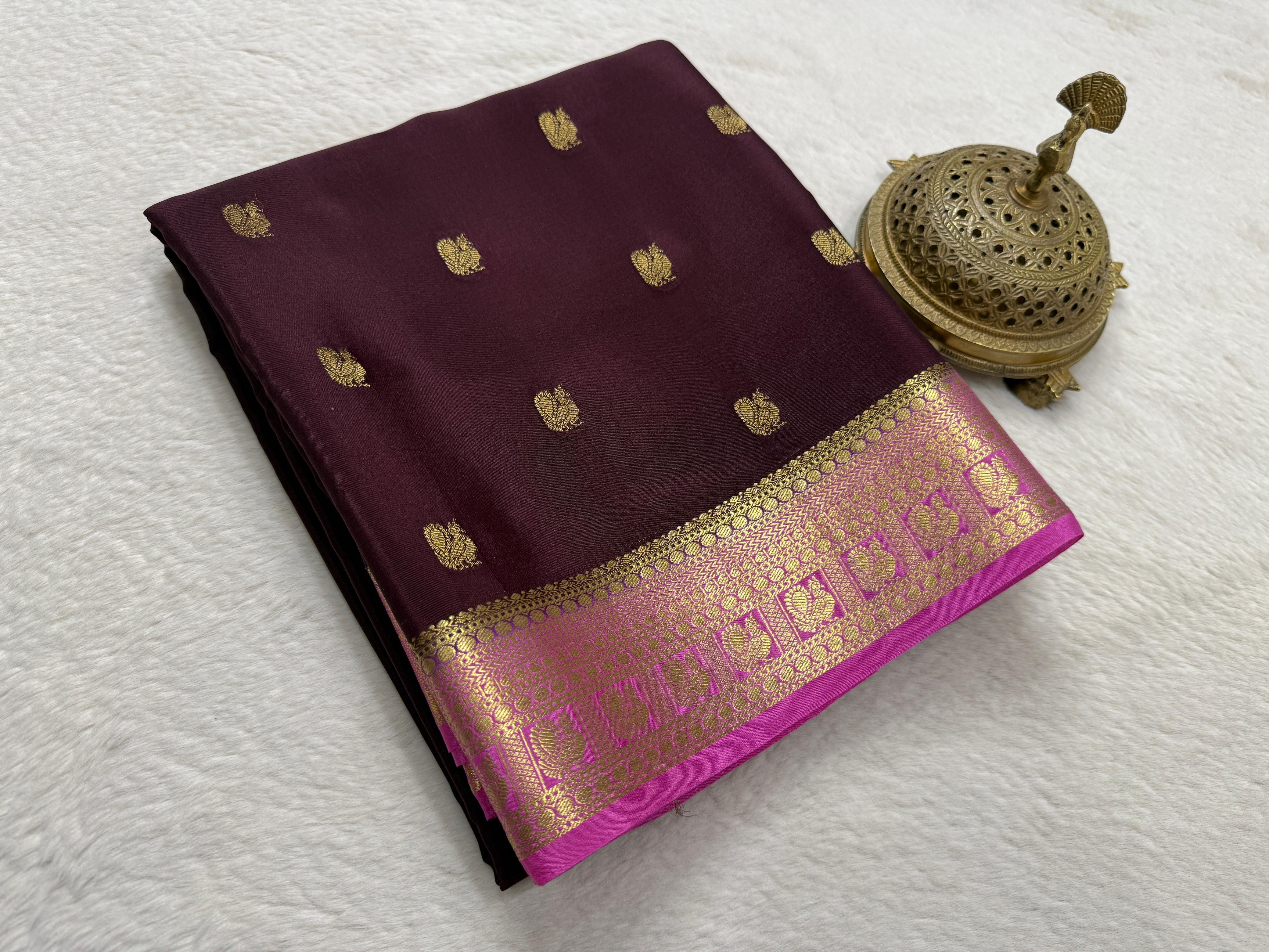 Semi Crepe Silk Saree with Peacock Motifs | 120 GSM Premium Designer Saree | Contrast Border & Pallu | Festive & Wedding Wear
