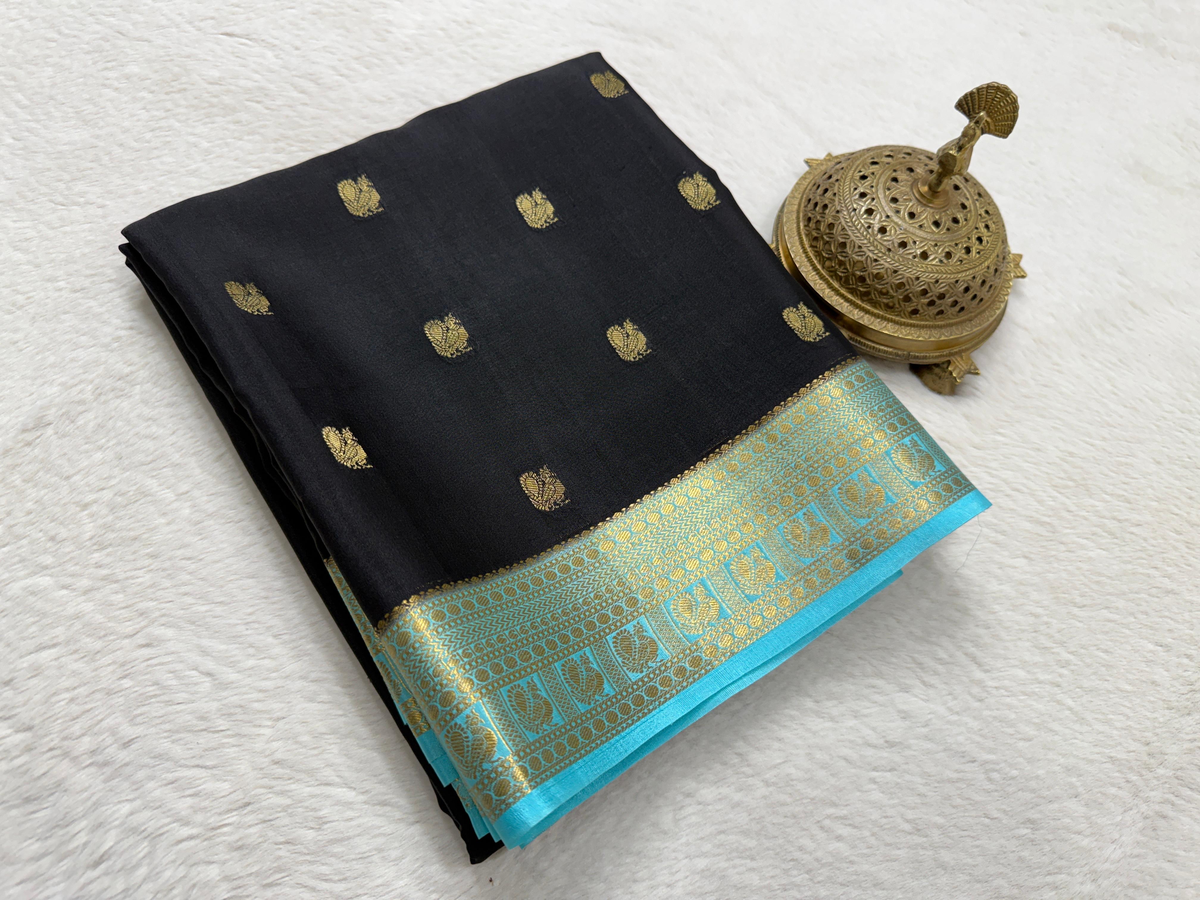 Semi Crepe Silk Saree with Peacock Motifs | 120 GSM Premium Designer Saree | Contrast Border & Pallu | Festive & Wedding Wear