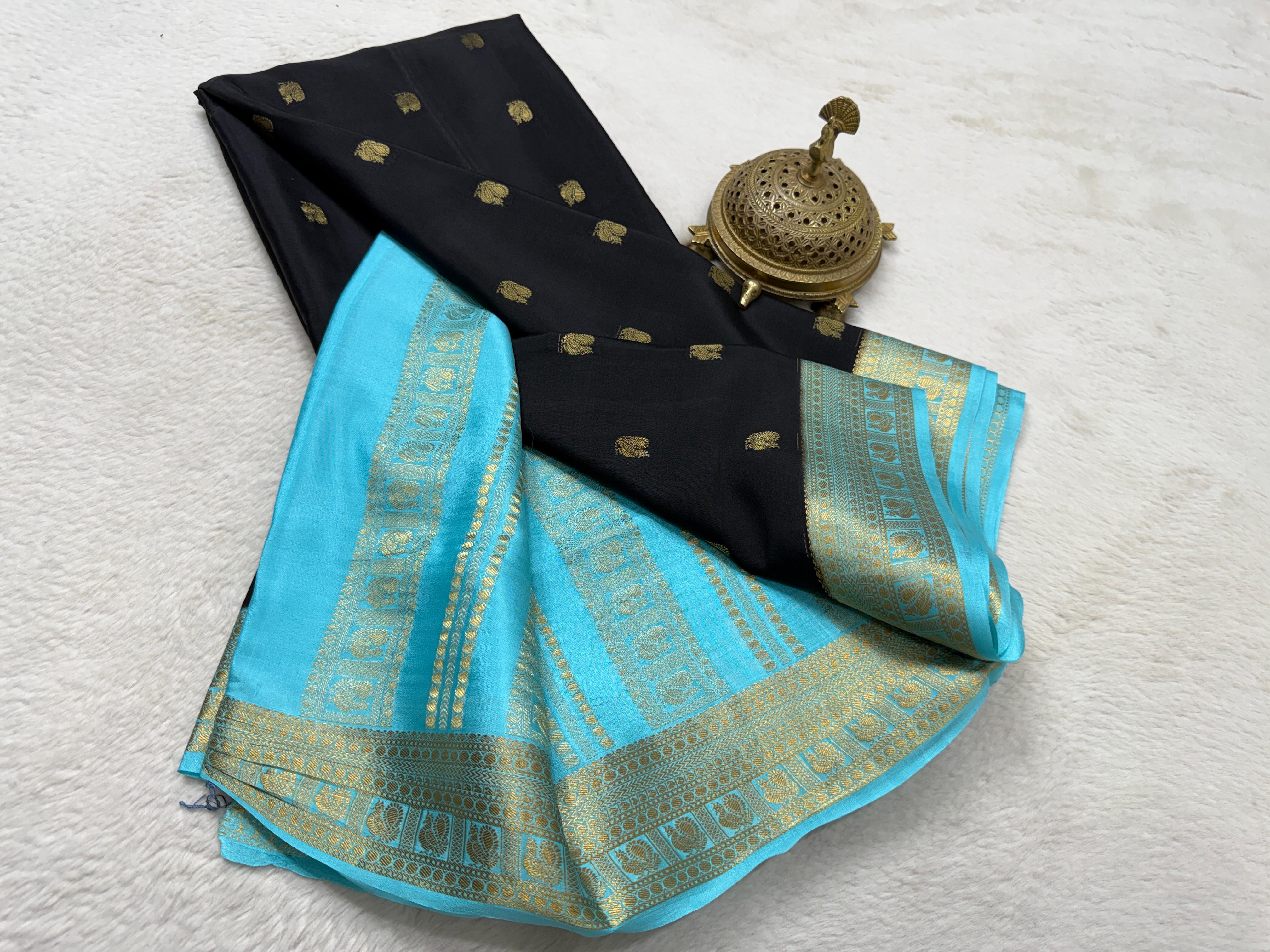 Semi Crepe Silk Saree with Peacock Motifs | 120 GSM Premium Designer Saree | Contrast Border & Pallu | Festive & Wedding Wear