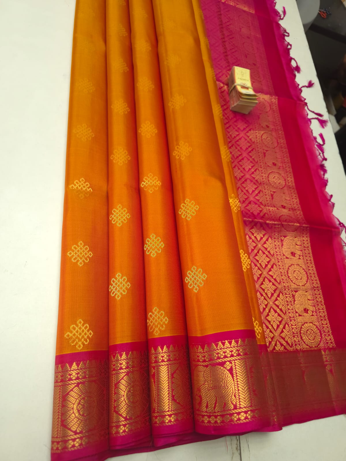 Kanjivaram Soft Silk Saree with Gold Zari Buttas, Jacquard Border Kanchipuram Saree, Traditional South Indian Silk Saree for Wedding & Festive Wear