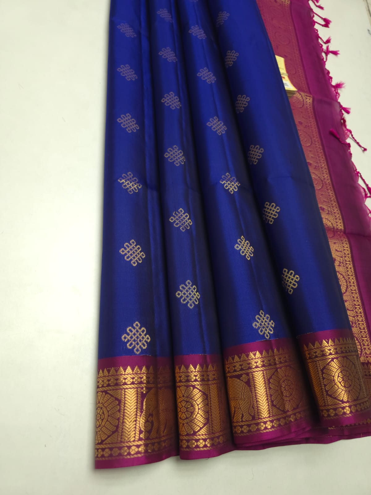 Kanjivaram Soft Silk Saree with Gold Zari Buttas, Jacquard Border Kanchipuram Saree, Traditional South Indian Silk Saree for Wedding & Festive Wear